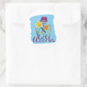 4 Lente- en zomerbloemen met fancy tekst Ronde Sticker (Tas)