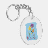 4 lente- en zomerbloemen met fancy tekst sleutelhanger (Voorkant Links)