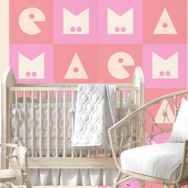 4 letter baby naam roze kinderkamer decor wallpape behang