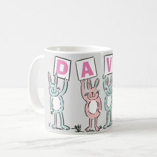4 Letter-naam Fun Rabbit Design Koffiemok (Voorkant links)