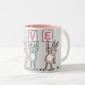 4 Letter-naam Fun Rabbit Design Tweekleurige Koffiemok (Voorkant rechts)