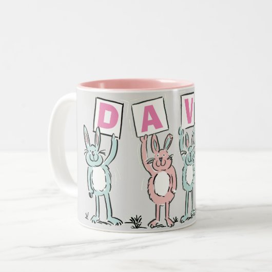 4 Letter-naam Fun Rabbit Design Tweekleurige Koffiemok (Voorkant links)
