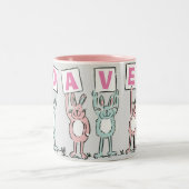 4 Letter-naam Fun Rabbit Design Tweekleurige Koffiemok (Center)