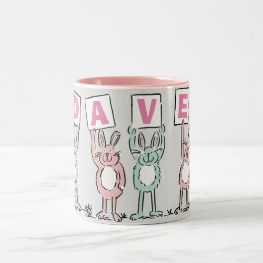4 Letter-naam Fun Rabbit Design Tweekleurige Koffiemok (Center)