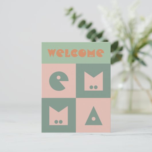 4 letter naam nieuwe baby meisje ouders felicitati briefkaart (Staand voorkant)