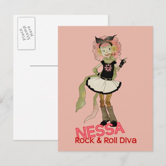 4 Little Monsters - Nessa Briefkaart (Voorkant / Achterkant)