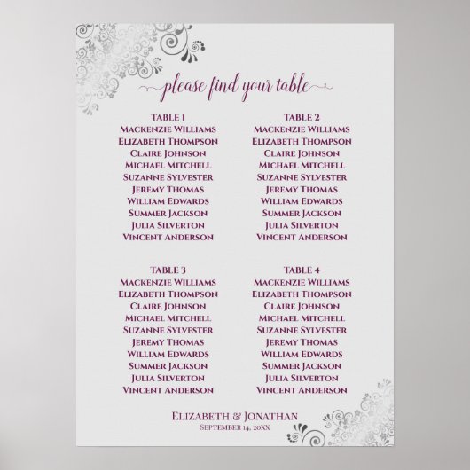 4 Magenta voor tafelbruiloft op grijs Poster (Voorkant)