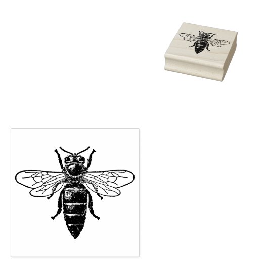 4 maten rubber stempel met retro afbeelding Bee (Gestempeld)