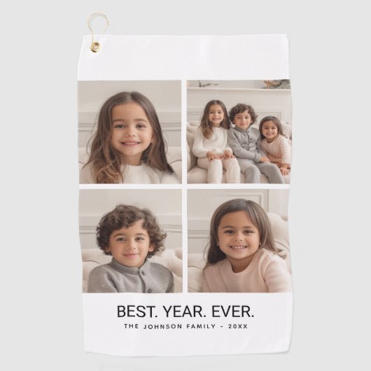 4 minimalistisch fotocollage - Beste jaar ooit Golfhanddoek (Voorkant)