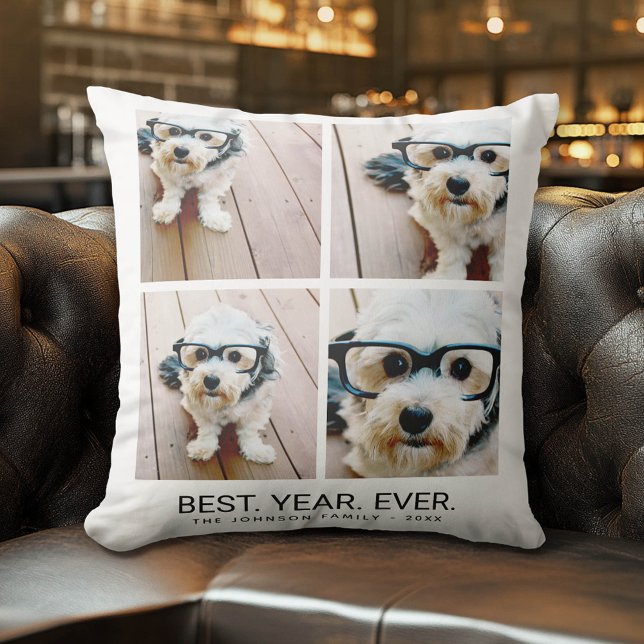 4 minimalistisch fotocollage - Beste jaar ooit Kussen (Custom Photo Pillow)