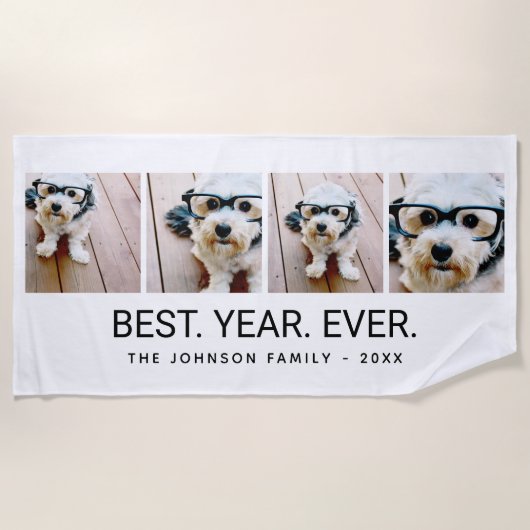 4 minimalistisch fotocollage - Beste jaar ooit wit Strandlaken (Voorkant)