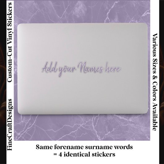 4 Modern Custom Name Laptop Stickers Set Lilac