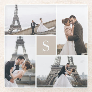 4 Monogram fotogalerie en kleurenblok Glazen Onderzetter