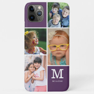 4 Monogram voor foto-collage familienaam Paars Case-Mate iPhone Case