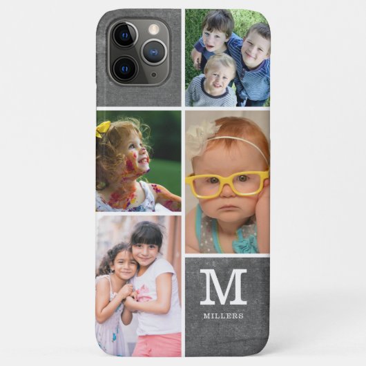 4 Monogramnaam foto-inkollage Familie Chalkboard Case-Mate iPhone Case (Achterkant)