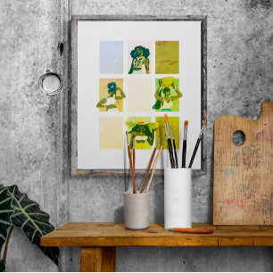 4 mooie zwarte dames artistieke grunge stijl poster
