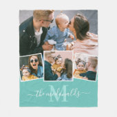 4 Naam van fotocollage Blauwgroen Fleece Deken (Voorkant)