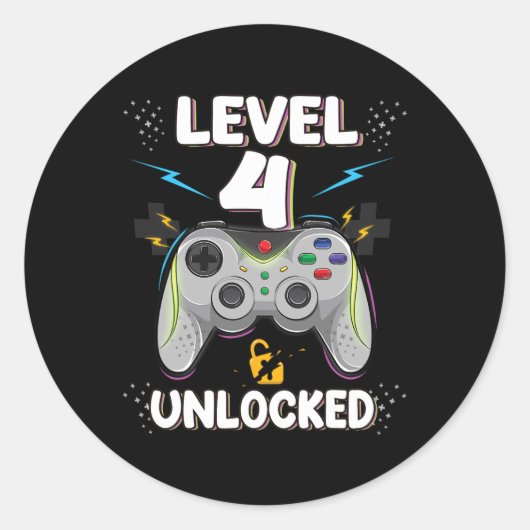 4 Ontgrendeld Video Game 4e Verjaardag Gamer Gift Ronde Sticker (Voorkant)