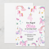 4 ooit magisch, eenhoorn verjaardag, regenbogen kaart (Voorkant / Achterkant)