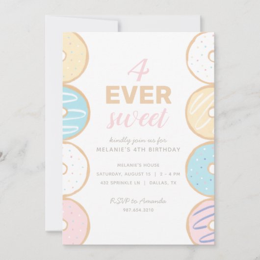 4 Ooit Sweet Pastel Donut Birthday Party Kaart (Voorkant)