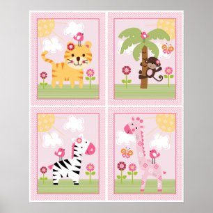 4 op 1 Sunny Safari 8x10 inch Nursery Art/Poster Poster