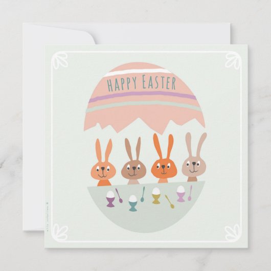 4 paashaasjes aan tafel kaart (Voorkant)