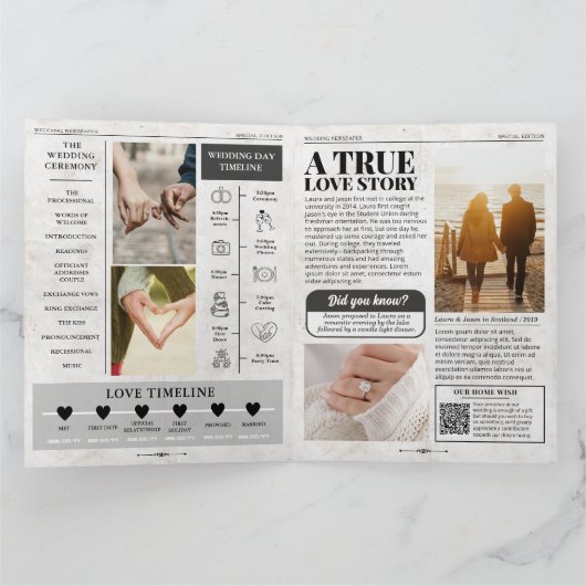 4 pagina bruiloft programma unieke bruiloft krant (Binnen)