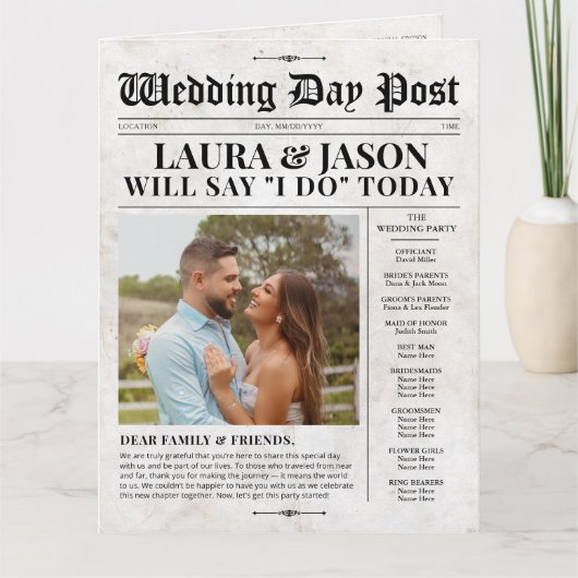 4 pagina bruiloft programma unieke bruiloft krant (Voorkant)