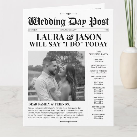 4 pagina bruiloft programma unieke bruiloft krant (Voorkant)