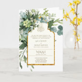 4 pagina GOLD GREENERY Islamic NIKAH WALIMA Wedden Kaart (Gele Bloem)