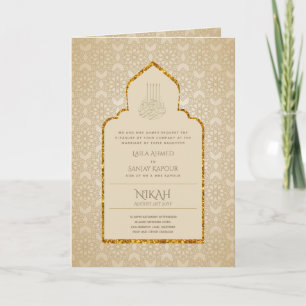 4 pagina GOLD Islamic NIKAH WALIMA Weddenschap C Kaart