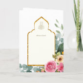 4 Pagina NIKAH WALIMA nodigt roze Floral Islamic W Kaart (Achterkant)