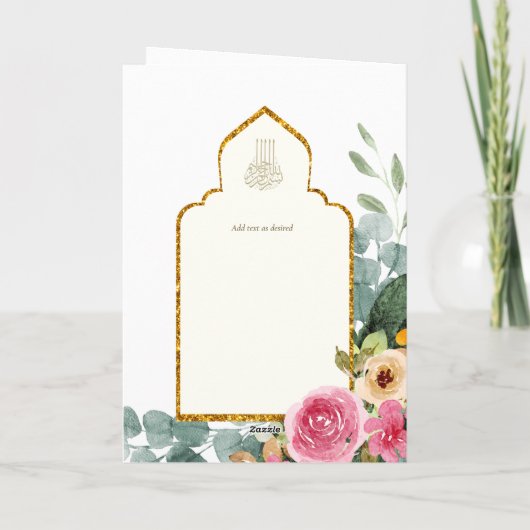 4 Pagina NIKAH WALIMA nodigt roze Floral Islamic W Kaart (Achterkant)