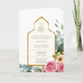4 Pagina NIKAH WALIMA nodigt roze Floral Islamic W Kaart (Voorkant)