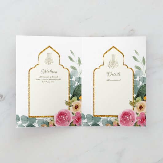 4 Pagina NIKAH WALIMA nodigt roze Floral Islamic W Kaart (Binnen)