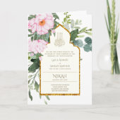 4 Pagina NIKAH WALIMA nodigt roze Floral Islamic W Kaart (Voorkant)