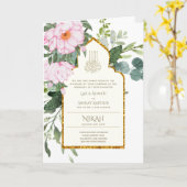 4 Pagina NIKAH WALIMA nodigt roze Floral Islamic W Kaart (Gele Bloem)