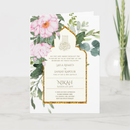 4 Pagina NIKAH WALIMA nodigt roze Floral Islamic W Kaart