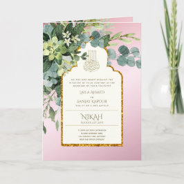 4 pagina NIKAH WALIMA nodigt roze GREENERY Islamic Kaart