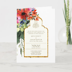4 pagina NIKAH WALIMA Noite Red Floral Islamic Wed Kaart