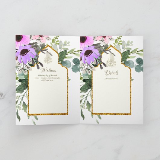 4 Pagina NIKAH WALIMA Uitnodiging Roze Bloem Islam (Binnen)