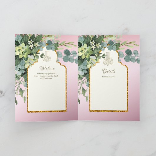 4 Pagina NIKAH WALIMA Uitnodiging Roze GROENBLAD I (Binnen)