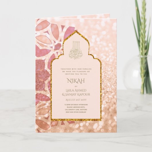 4 Pagina ROSEGOLD Versierde Islamitische Trouw Uit Kaart (Voorkant)