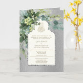 4 pagina Silver GREENERY Islamic NIKAH WALIMA Invi Kaart (Gele Bloem)
