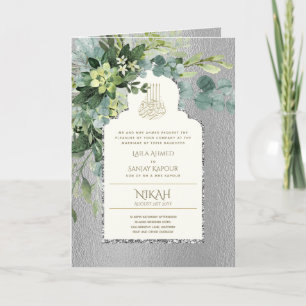 4 pagina Silver GREENERY Islamic NIKAH WALIMA Invi Kaart