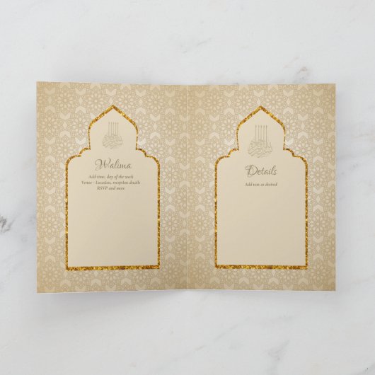 4 Pagina's Goud Sierlijk Islamitisch NIKAH WALIMA  Kaart (Binnen)