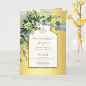 4 Pagina's Gouden groen islamitische nikah walima- Kaart (Gele Bloem)