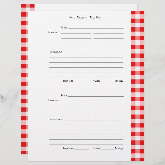 4 pagina's per pagina - Red Gingham 2-zijdig Recip (Voorkant / Achterkant)