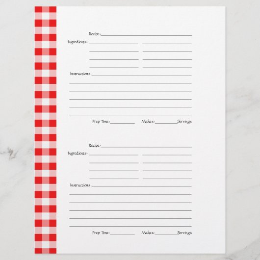 4 pagina's per pagina - Red Gingham 2-zijdig Recip (Achterkant)