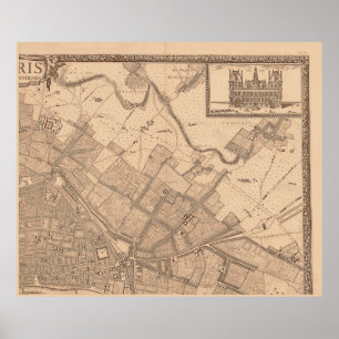 4 Panel Sepia de Rochefort Paris Map Lijst 2 Poster